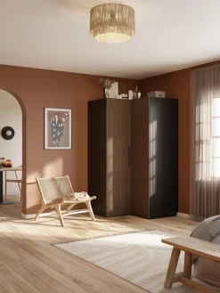 Best Westwing Collection Armoire d'angle modulaire Simone, larg. 115 cm Aspect bois de noyer, noir
