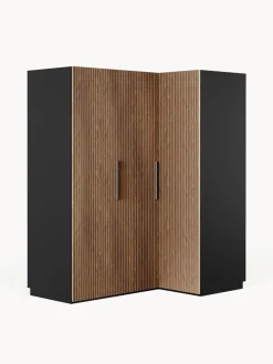 Discount Westwing Collection Armoire d'angle modulaire Simone, larg. 165 cm, plusieurs variantes Aspect bois de noyer, noir