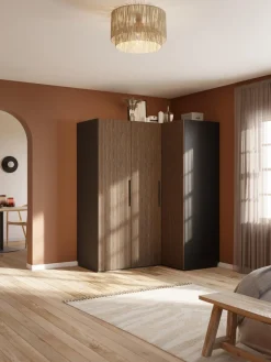 Discount Westwing Collection Armoire d'angle modulaire Simone, larg. 165 cm, plusieurs variantes Aspect bois de noyer, noir