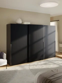 New Westwing Collection Armoire modulaire à portes coulissantes Leon, larg. 300 cm, plusieurs variantes Noir
