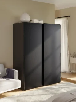 New Westwing Collection Armoire modulaire à portes coulissantes Leon, larg. 150 cm, plusieurs variantes Noir