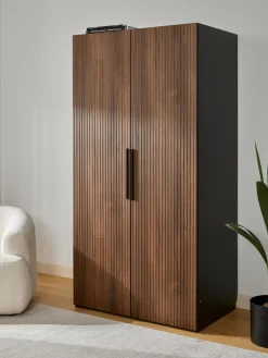 Clearance Westwing Collection Armoire modulaire à portes battantes Simone, larg. 100 cm, plusieurs variantes Aspect bois de noyer, noir
