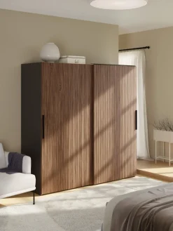 Best Westwing Collection Armoire modulaire à portes coulissantes Simone, larg. 200 cm, plusieurs variantes Aspect bois de noyer, noir