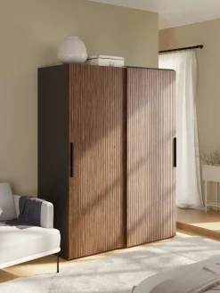 Discount Westwing Collection Armoire modulaire à portes coulissantes Simone, larg. 150 cm, plusieurs variantes Aspect bois de noyer, noir