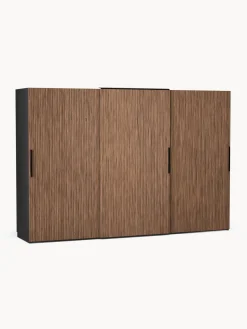 Clearance Westwing Collection Armoire modulaire à portes coulissantes Simone, larg. 300 cm, plusieurs variantes Aspect bois de noyer, noir