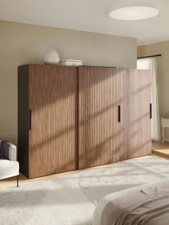 Clearance Westwing Collection Armoire modulaire à portes coulissantes Simone, larg. 300 cm, plusieurs variantes Aspect bois de noyer, noir