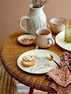 Outlet Bloomingville Assiette à dessert artisanale avec motif botanique Bea