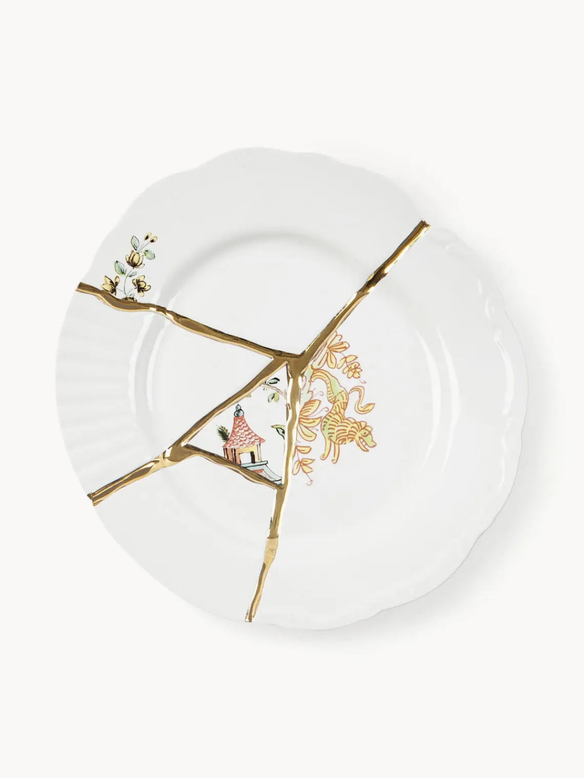 Best SELETTI Assiette à dessert en porcelaine Kintsugi Blanc, doré