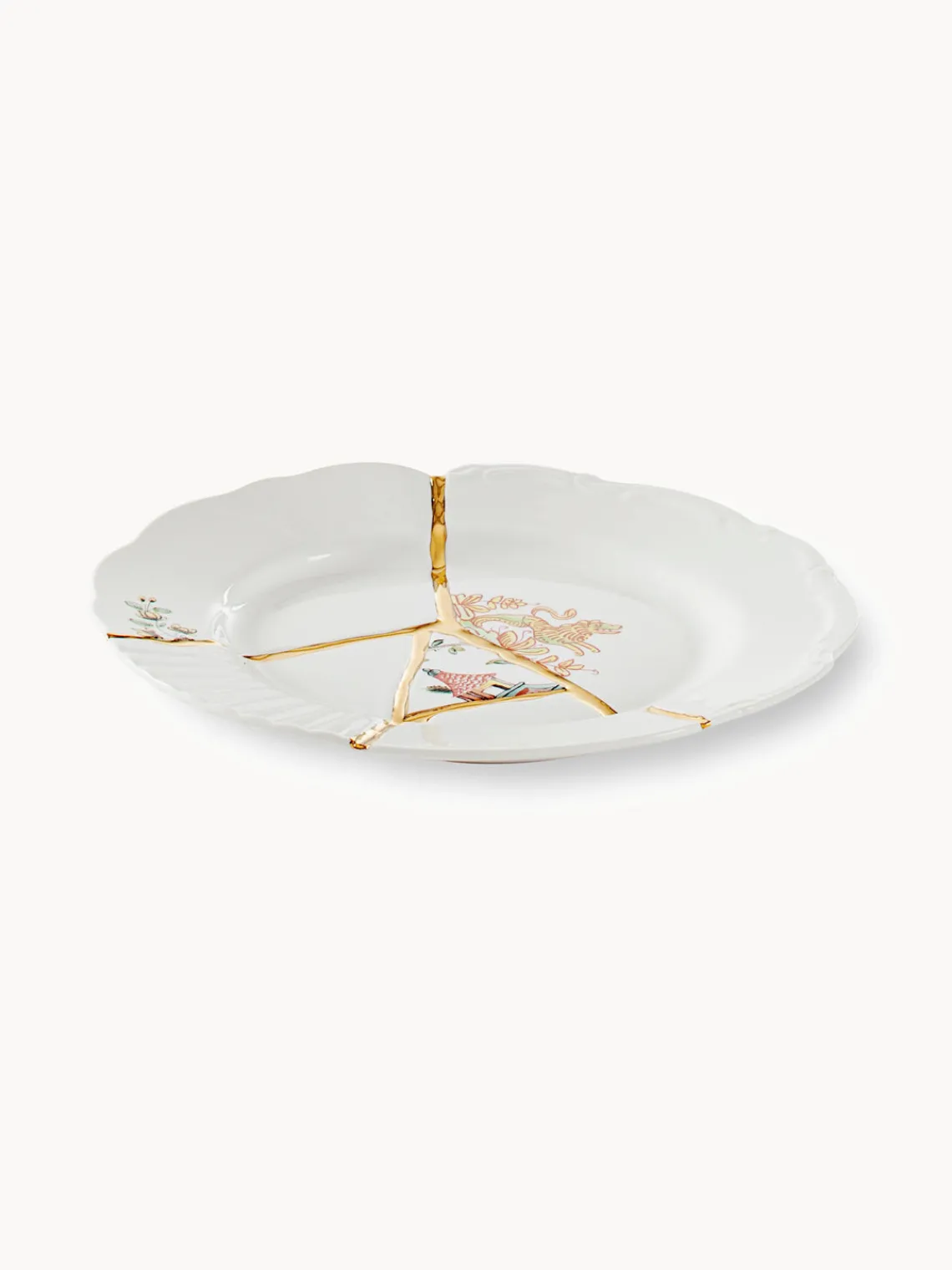 Best SELETTI Assiette à dessert en porcelaine Kintsugi Blanc, doré
