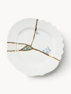 Best SELETTI Assiette à dessert en porcelaine Kintsugi Blanc, doré