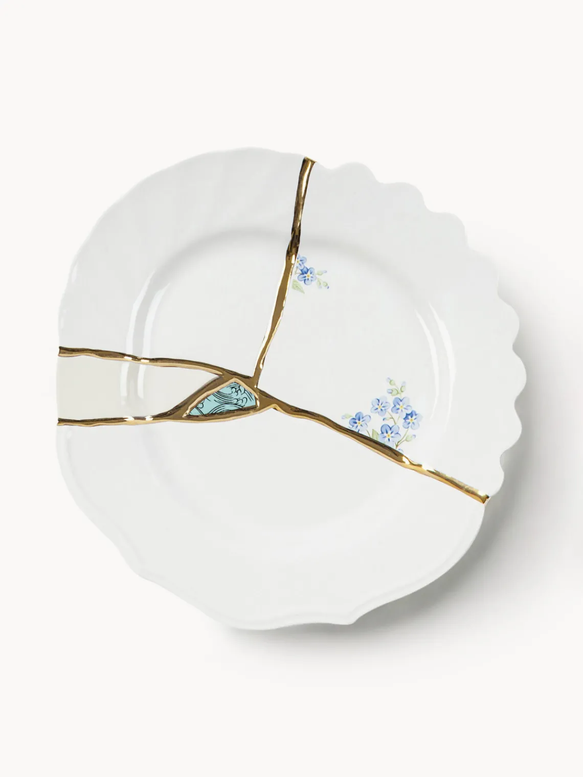 Best SELETTI Assiette à dessert en porcelaine Kintsugi Blanc, doré