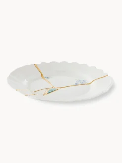 Best SELETTI Assiette à dessert en porcelaine Kintsugi Blanc, doré