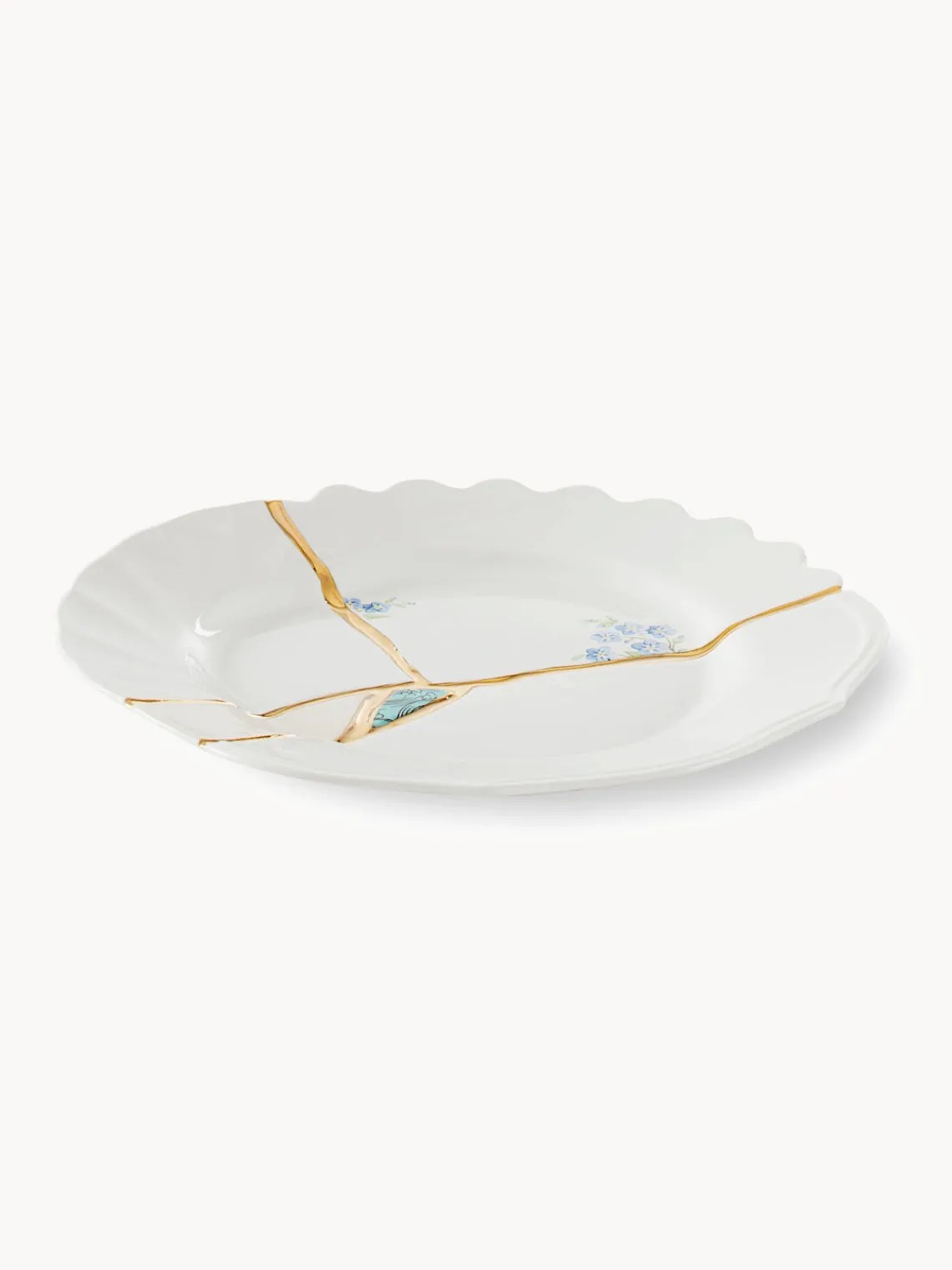 Best SELETTI Assiette à dessert en porcelaine Kintsugi Blanc, doré