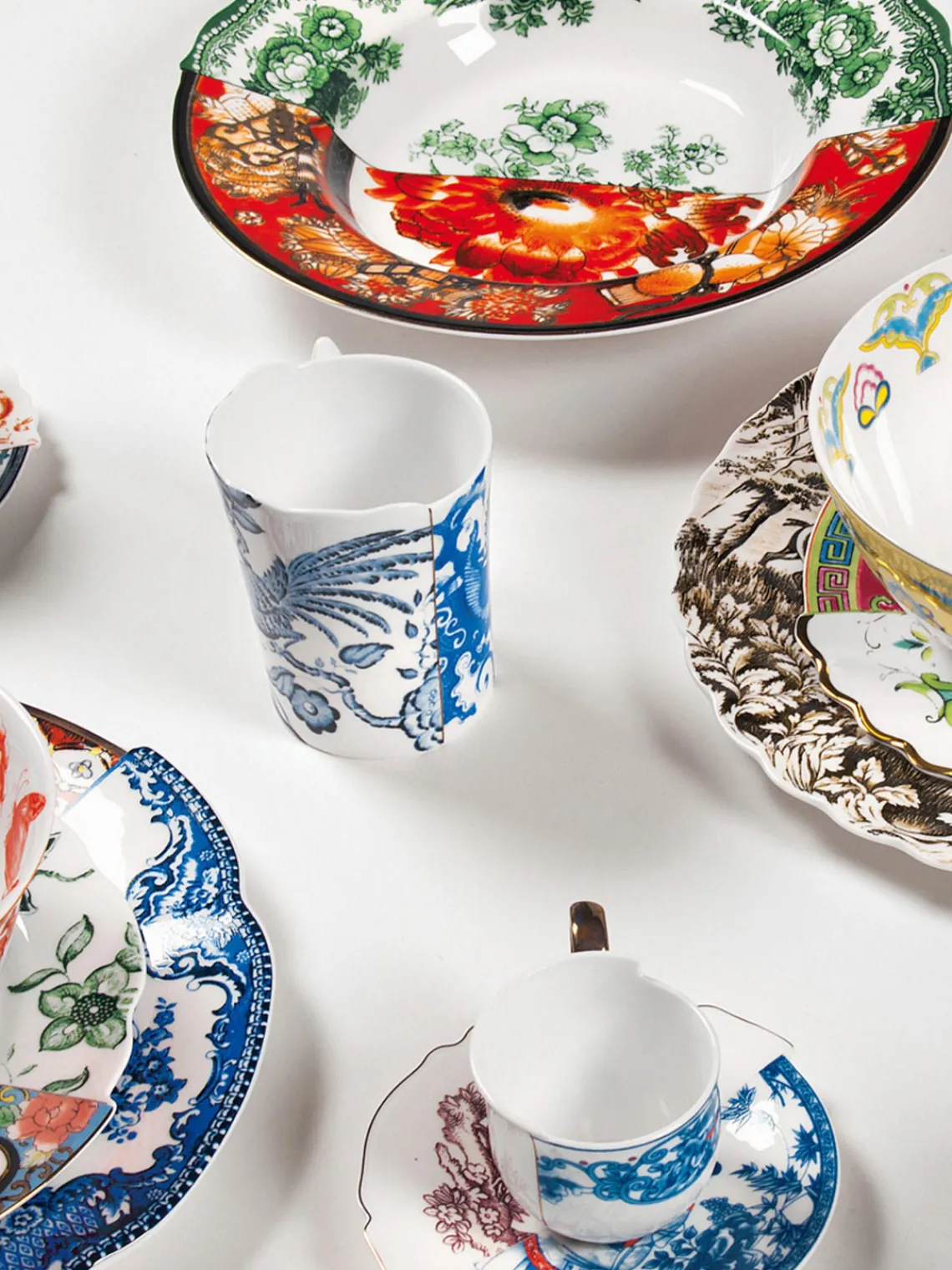 Outlet SELETTI Assiettes creuses artisanales Hybrid, 2 pièces Rouge, vert sauge, multicolore