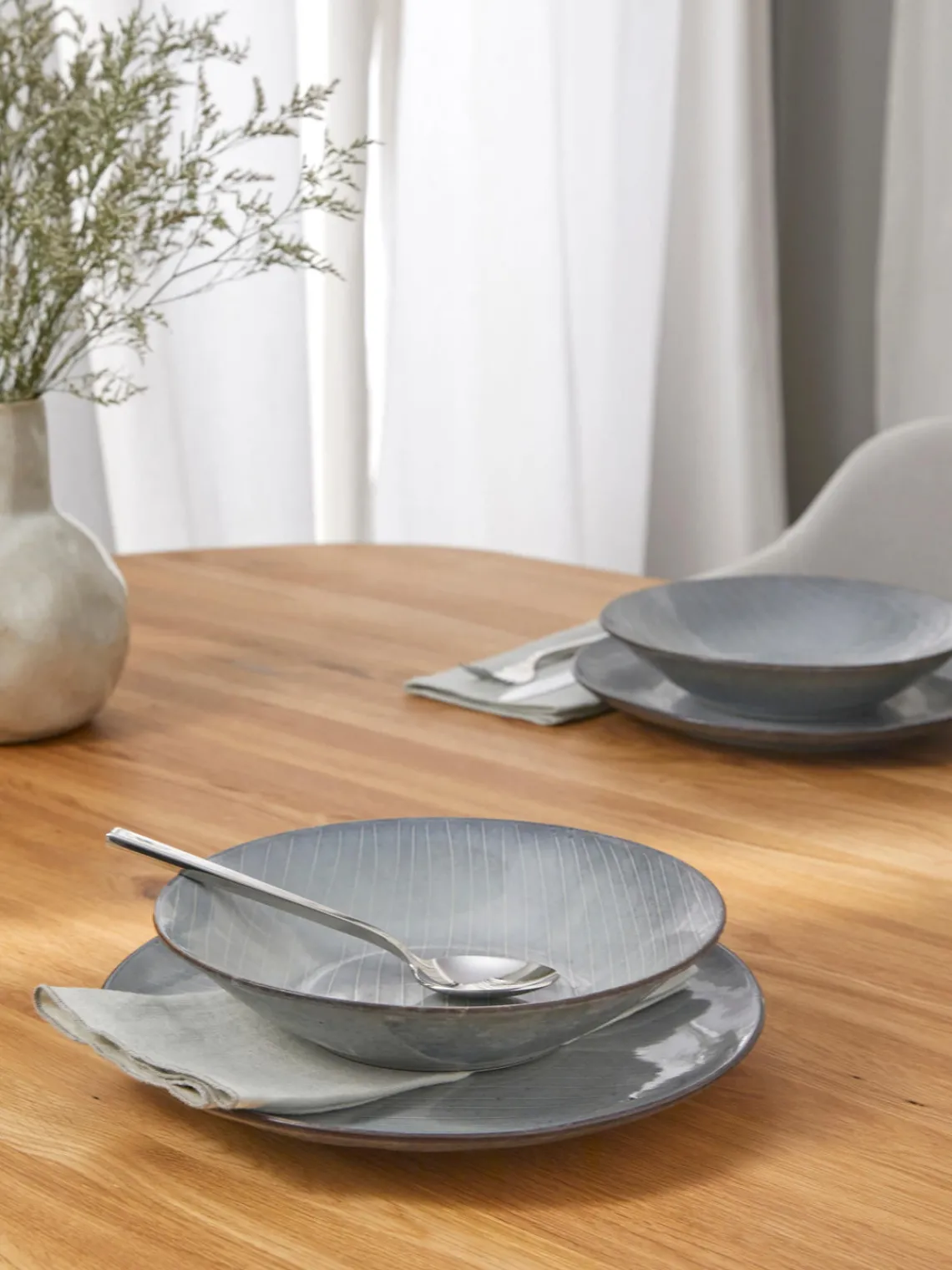 Clearance Broste Copenhagen Assiettes creuses artisanales Nordic Sea, 4 pièces Gris-bleu, chiné