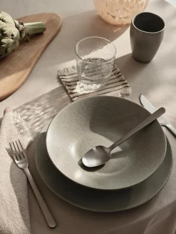 New Broste Copenhagen Assiettes creuses artisanales Nordic Marsh, 4 pièces Vert sauge, chiné
