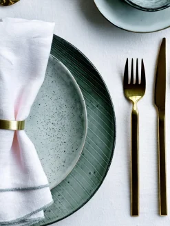Best Broste Copenhagen Assiettes plates artisanales Nordic Sea, 4 pièces Gris-bleu, chiné