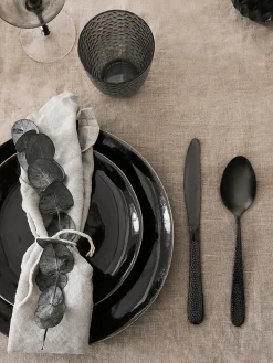 Clearance Broste Copenhagen Assiettes plates artisanales Nordic Coal, 4 pièces Noir, chiné