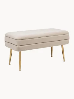 Sale Bizzotto Banc en velours avec rangement Pavlina Velours beige clair, pieds dorés