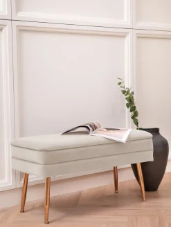 Sale Bizzotto Banc en velours avec rangement Pavlina Velours beige clair, pieds dorés