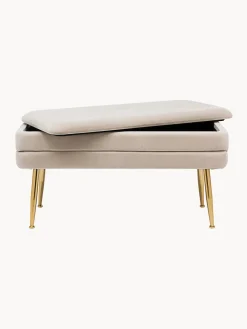 Sale Bizzotto Banc en velours avec rangement Pavlina Velours beige clair, pieds dorés