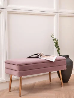 Discount Bizzotto Banquette en velours avec rangement Pavlina Velours mauve, pieds dorés