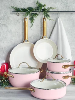 Outlet GreenPan Batterie de cuisine avec revêtement antiadhésif Padova, 10 élém. Rose, doré