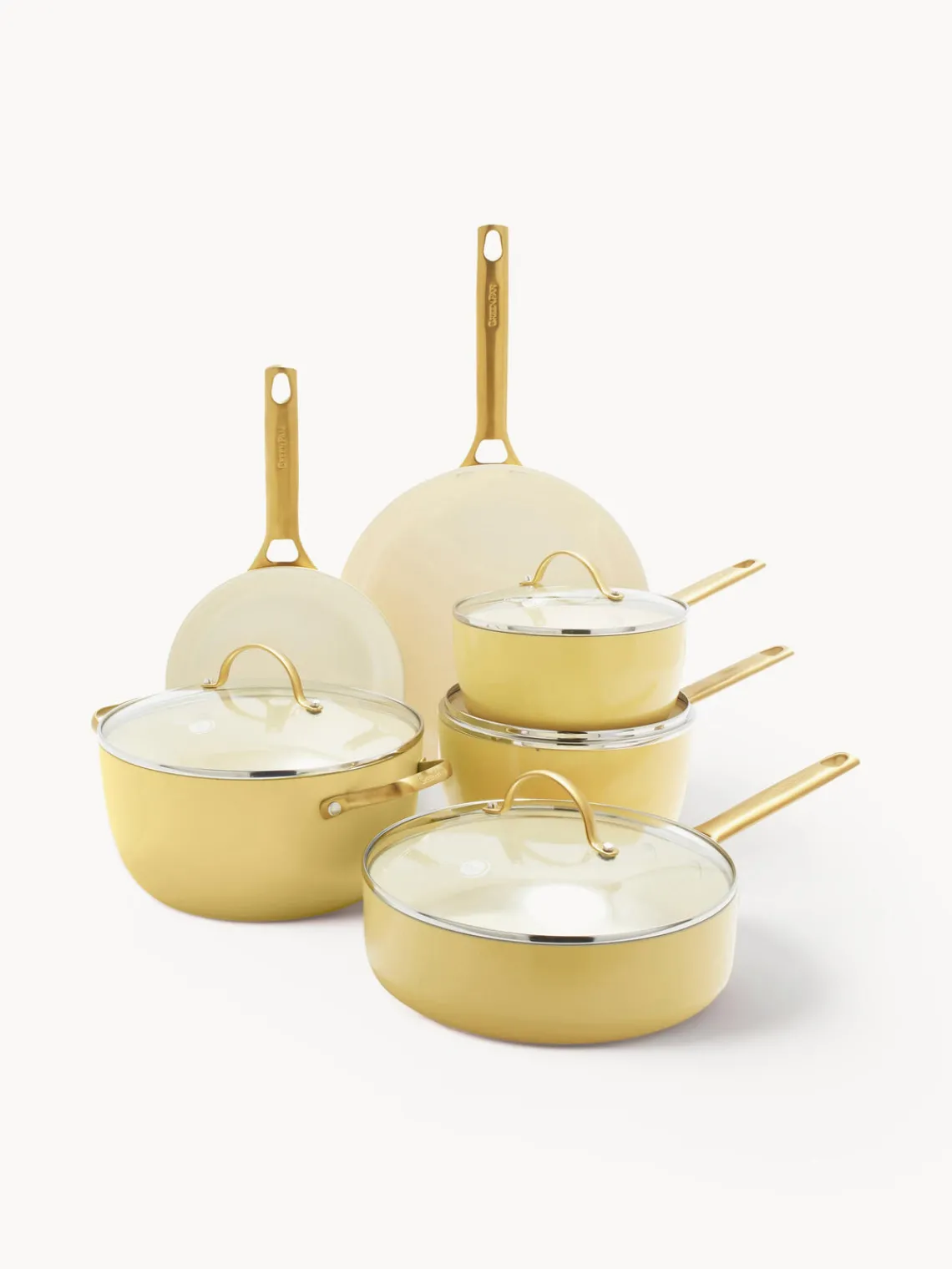 Fashion GreenPan Batterie de cuisine avec revêtement antiadhésif Padova, 10 élém. Jaune soleil, blanc crème, doré