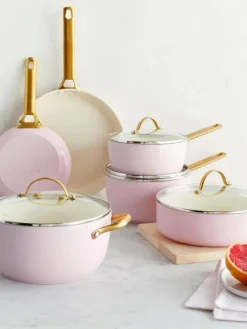 Clearance GreenPan Batterie de cuisine avec revêtement antiadhésif Padova, 10 élém. Rose, blanc crème, doré