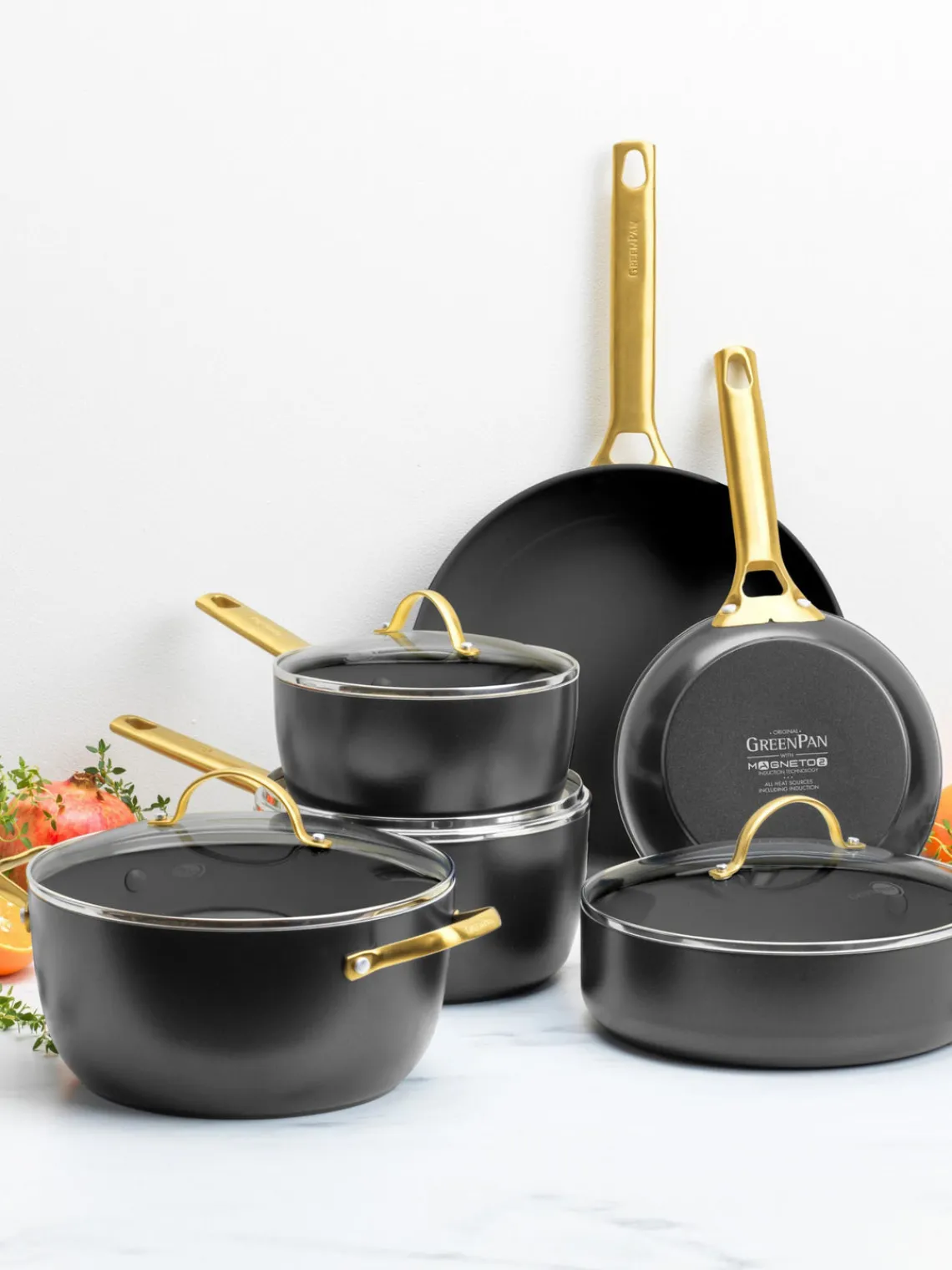 Sale GreenPan Batterie de cuisine avec revêtement antiadhésif Padova, 10 élém. Noir, doré