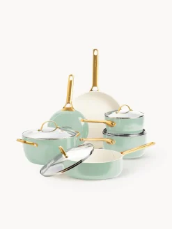New GreenPan Batterie de cuisine avec revêtement antiadhésif Padova, 10 élém. Vert menthe, blanc crème, doré