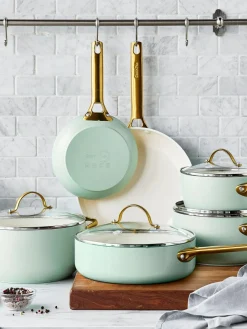 New GreenPan Batterie de cuisine avec revêtement antiadhésif Padova, 10 élém. Vert menthe, blanc crème, doré