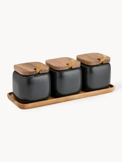 Clearance ladelle Bocaux de rangement avec plateau Essentials, 4 élém. Noir, bois foncé