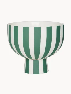 Hot Oyoy Living Design Bol à fruits artisanal Toppu, haut. 13 cm Vert foncé, blanc