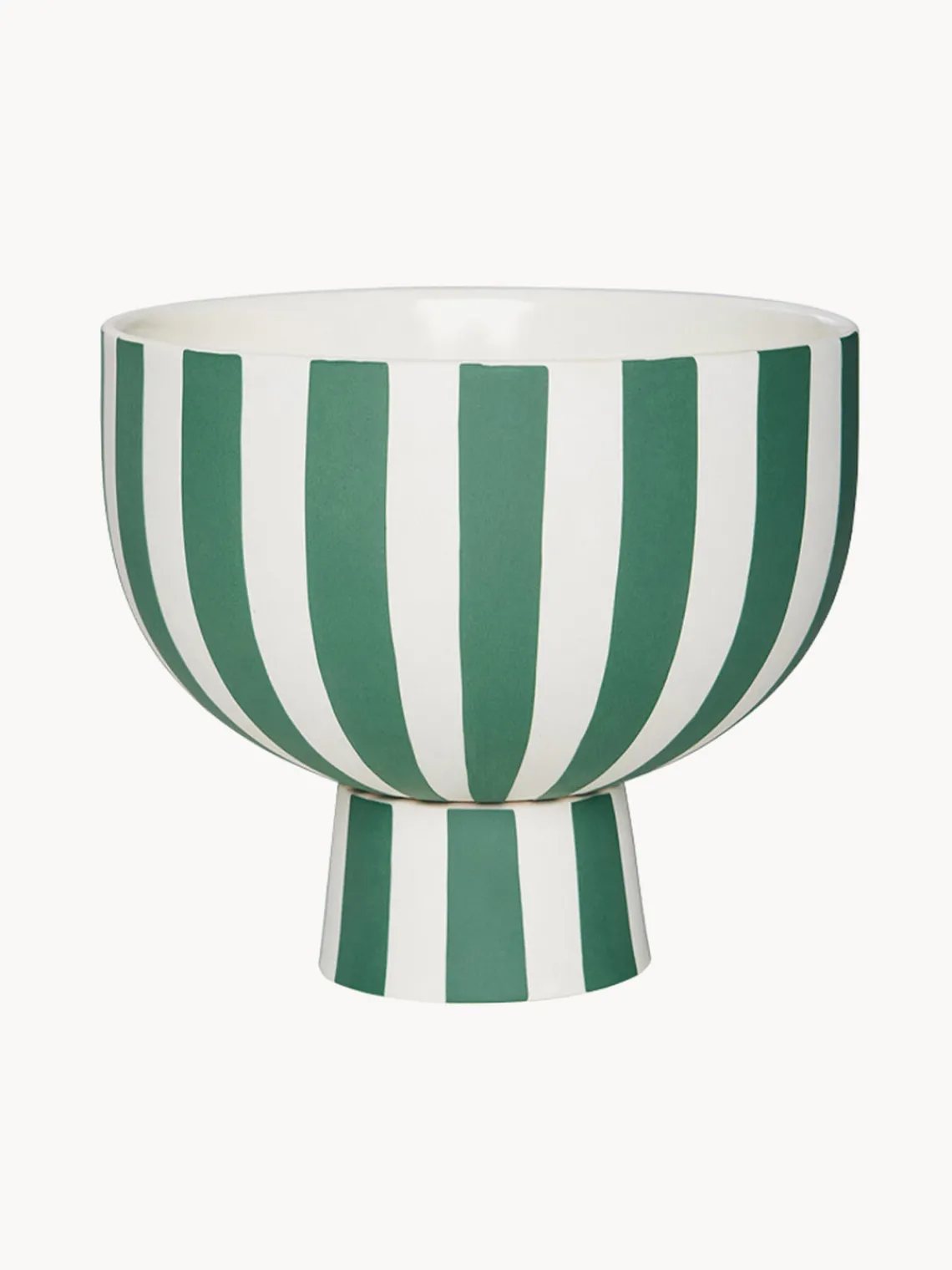 Hot Oyoy Living Design Bol à fruits artisanal Toppu, haut. 13 cm Vert foncé, blanc