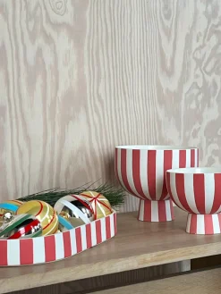 Discount Oyoy Living Design Bol à fruits artisanal Toppu, haut. 13 cm Rouge corail, blanc