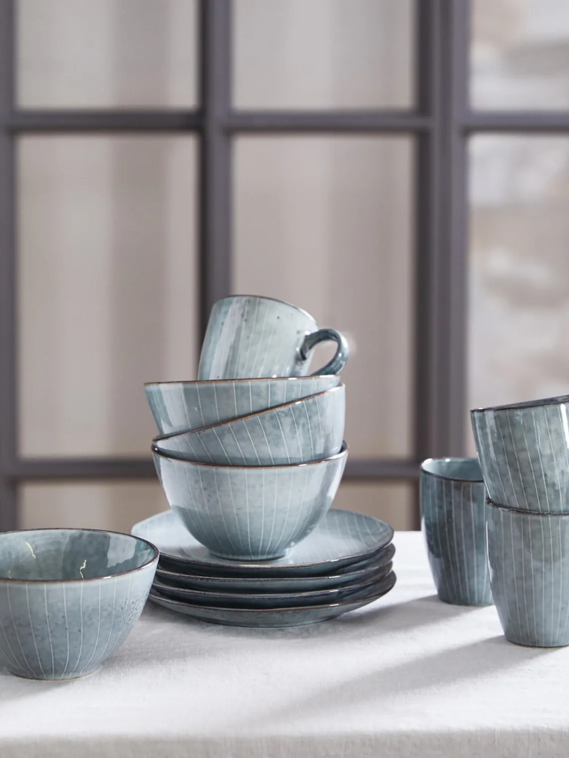 Hot Broste Copenhagen Bols artisanaux Nordic Sea, 4 pièces Gris-bleu, chiné