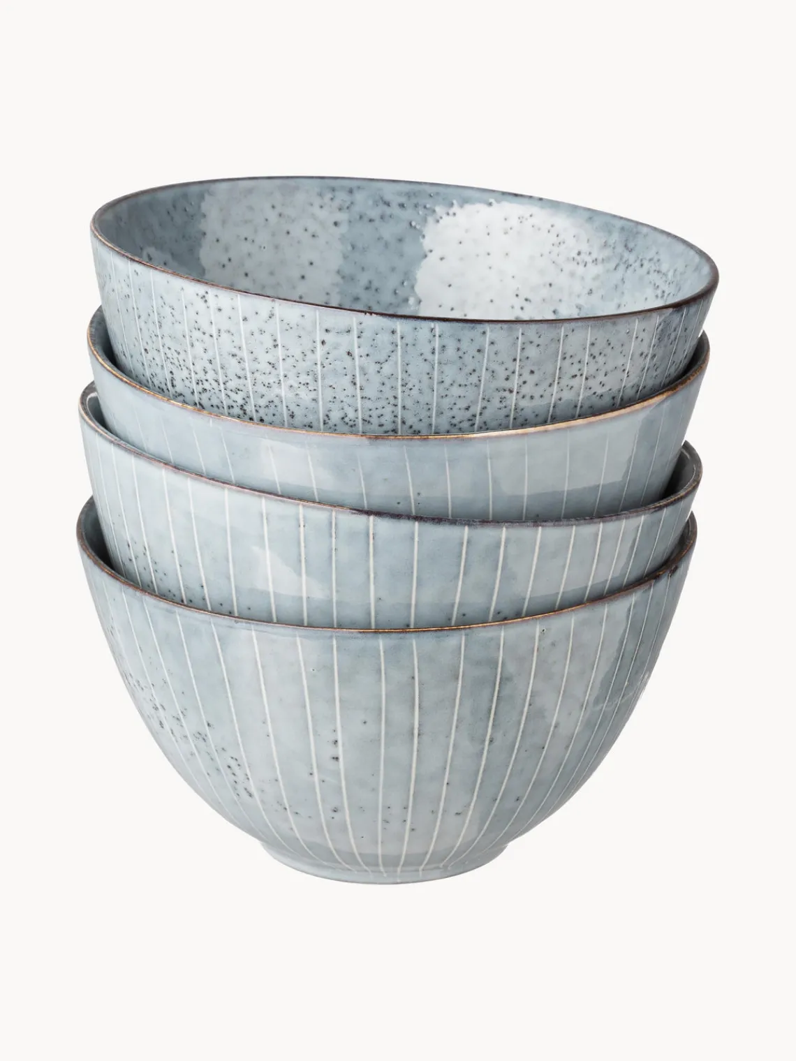 Hot Broste Copenhagen Bols artisanaux Nordic Sea, 4 pièces Gris-bleu, chiné