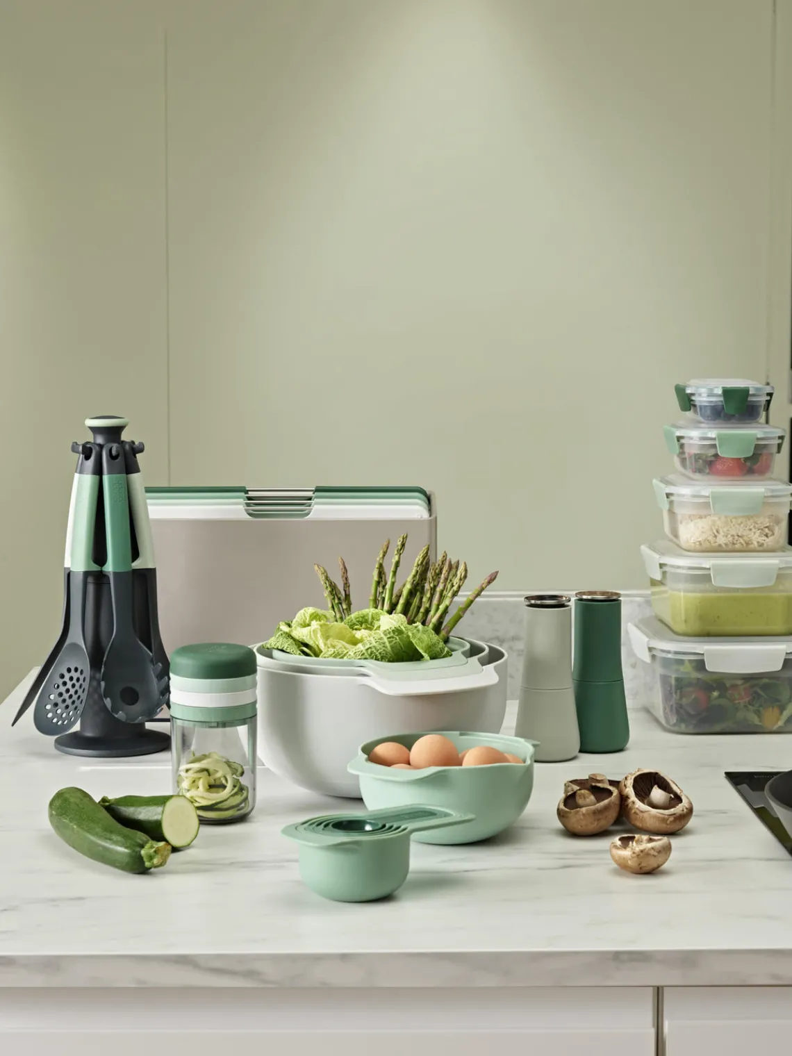 Hot Joseph Joseph Bols et cuillères doseuses Nest Plus, 9 élém. Tons verts et gris