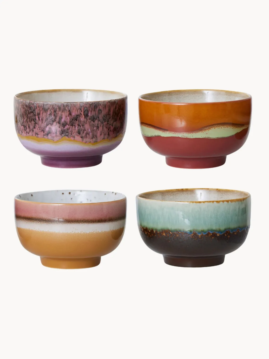 Clearance HKLIVING Bols peints à la main en grès 70's, 4 élém. Design 3