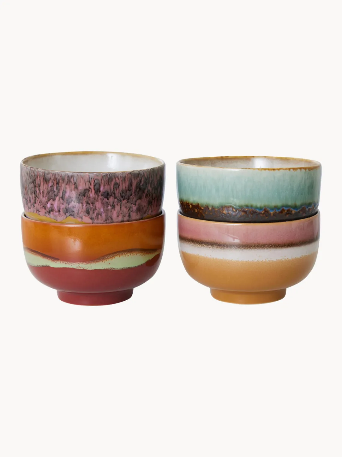 Clearance HKLIVING Bols peints à la main en grès 70's, 4 élém. Design 3