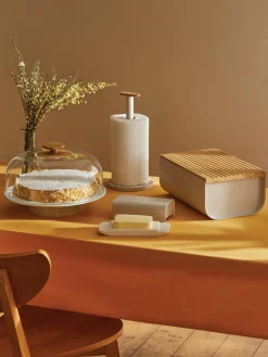 Sale ALESSI Boîte à pain avec couvercle en bambou Mattina Gris clair, bambou