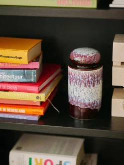 Discount HKLIVING Boîte de rangement en céramique émaillée peinte à la main 70's Tons lilas, blanc