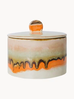 Sale HKLIVING Boîte de rangement en céramique émaillée peinte à la main 70's Orange, tons blancs