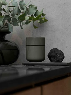 Best Zone Denmark Boîte de rangement en grès à surface veloutée Ume Vert olive