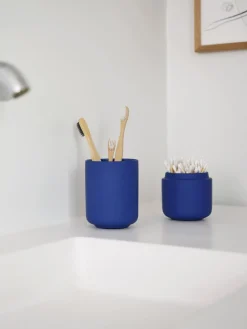 Best Zone Denmark Boîte de rangement en grès à surface veloutée Ume Bleu roi