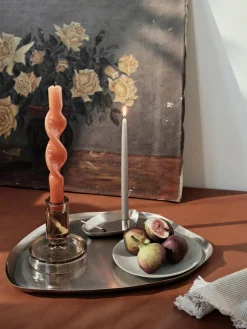 Hot Broste Copenhagen Bougeoir avec plateau Mie Argenté, satiné