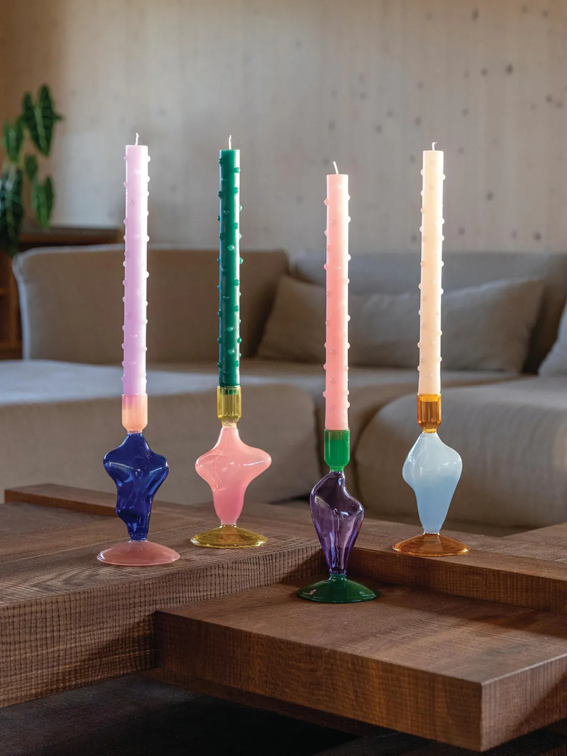 Best &k Amsterdam Bougeoir de verre Flux Bleu ciel, orange