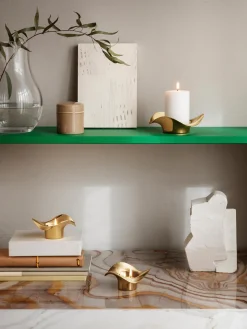 Online GEORG JENSEN Bougeoirs de forme organique en acier inoxydable Cobra, 2 pièces Doré, polissage haute brillance