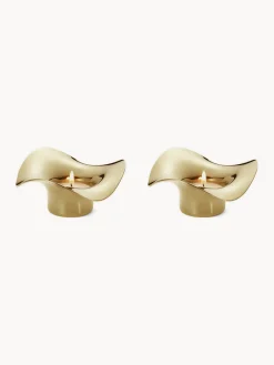 Online GEORG JENSEN Bougeoirs de forme organique en acier inoxydable Cobra, 2 pièces Doré, polissage haute brillance